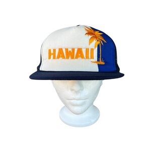 Vintage Hawaii Trucker Hat Snapback Mesh Embroidered Palm Tree Taiwan GUC